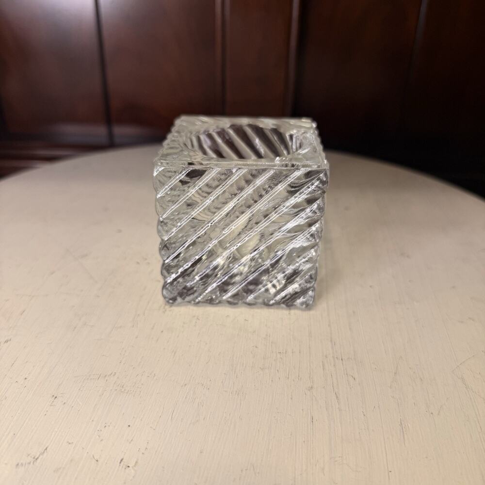 Square Clear Glass Votive Candle Holder with Diagonal Design